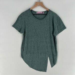 Regna X Green Slub Knit‎ Asymmetrical Hem Short Sleeve Tee
